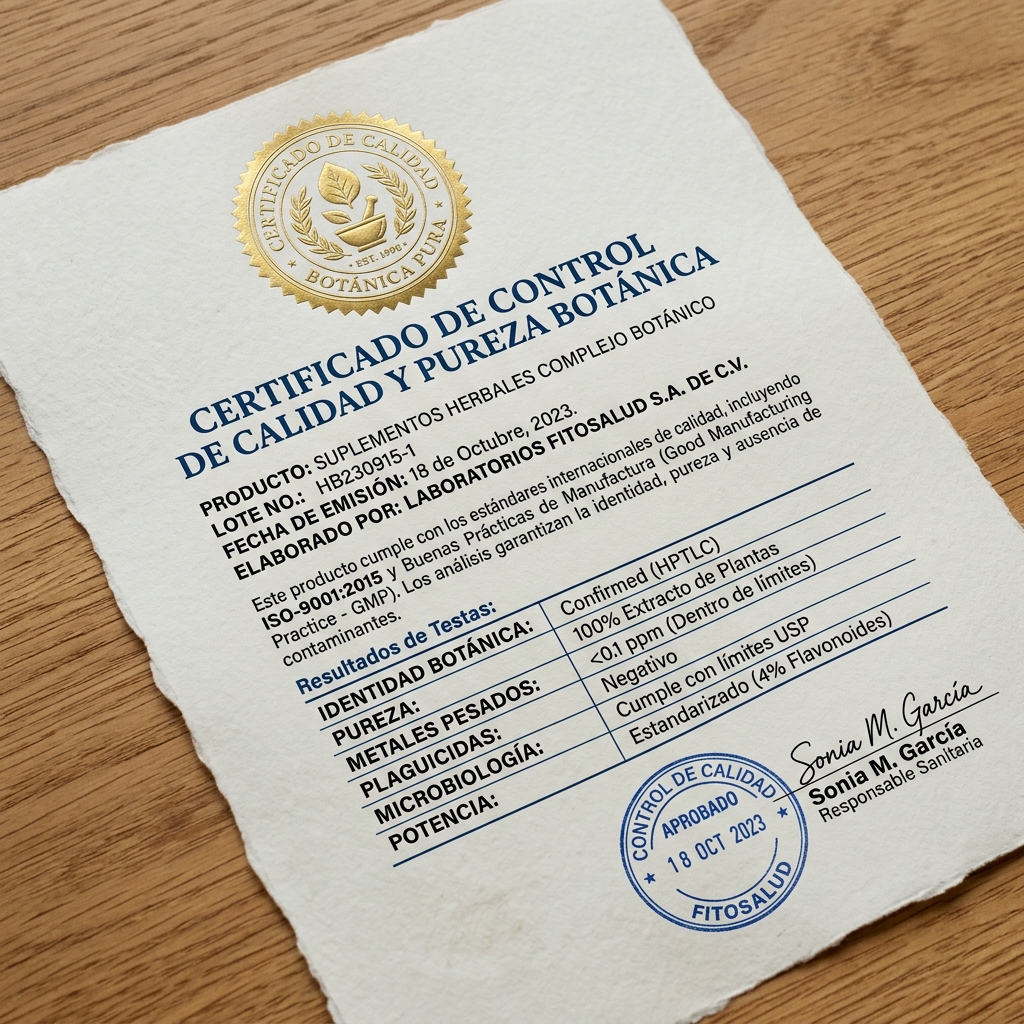 Certificado Oficial de Calidad Botánica ISO